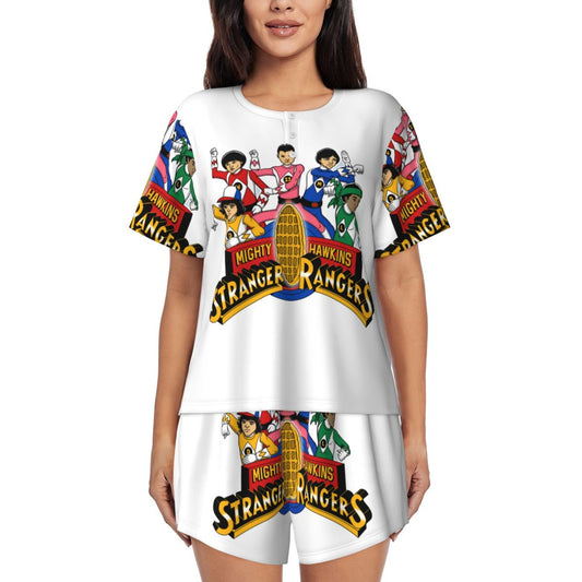 Pyjama court femme Stranger Things Mighty Hawkins Rangers vu de face