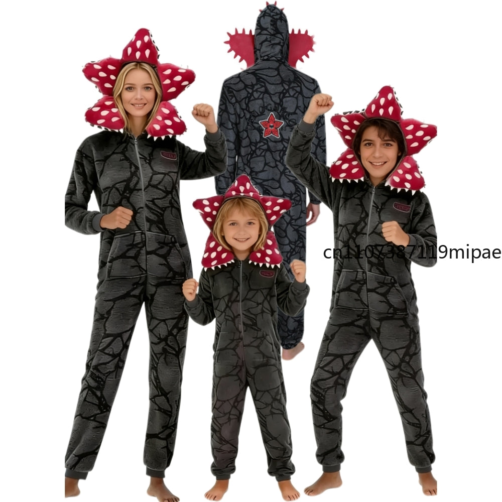 Pyjama Stranger Things Demogorgon gris à capuche enfant et adulte vu de face
