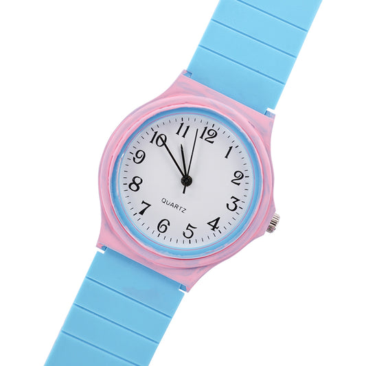 Montre Stranger Things rose et bleue années 80 vu de face