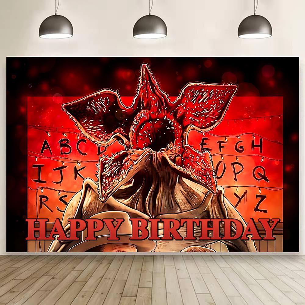Toile de fond anniversaire Stranger Things Demogorgon guirlande – visuel 3