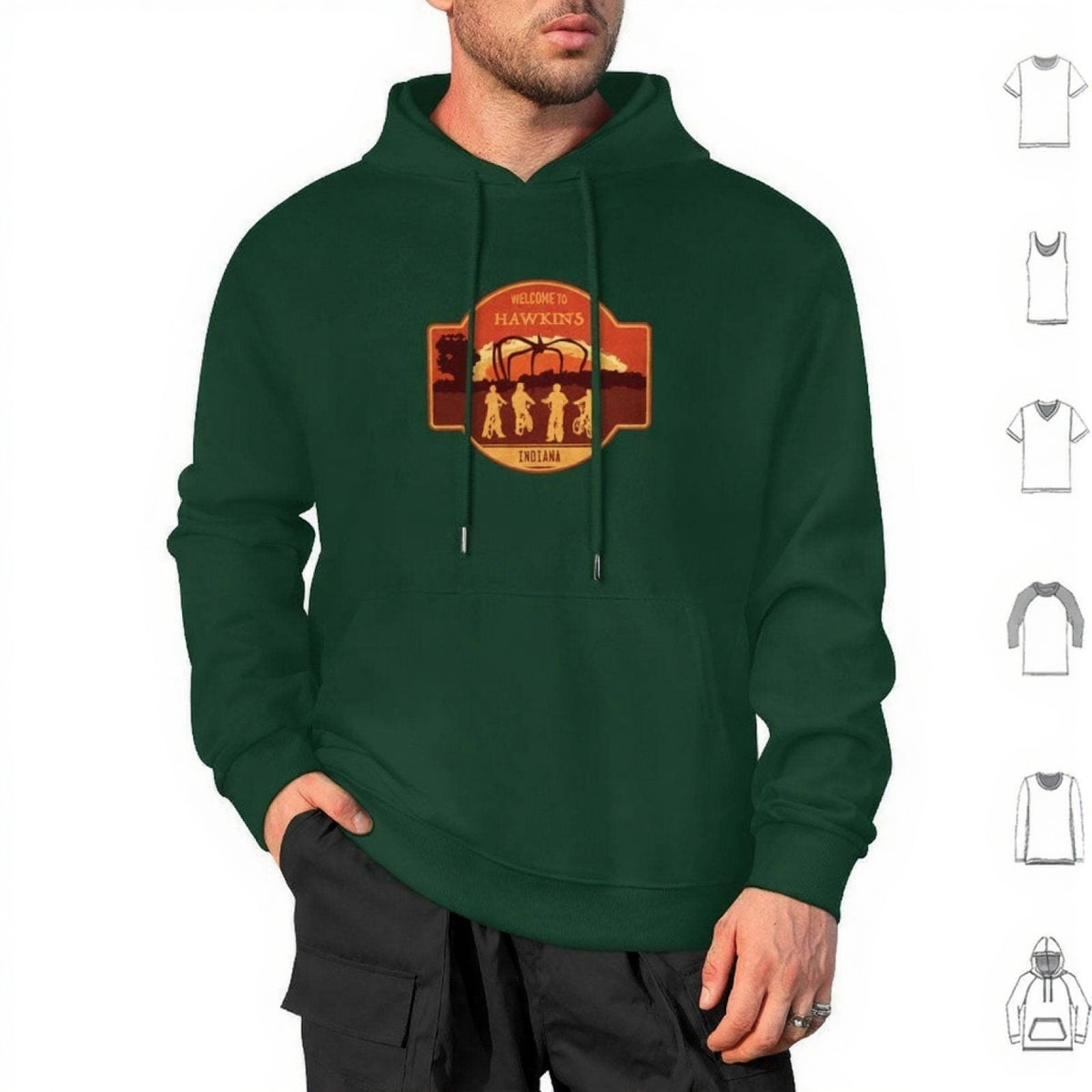 Hoodie Stranger Things Welcome to Hawkins Indiana écusson – coloris Vert