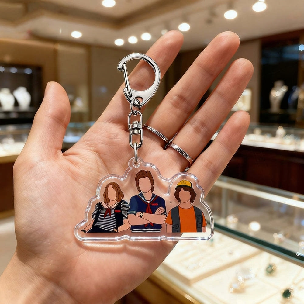 Porte-clés Stranger Things le trio de Hawkins vu de face