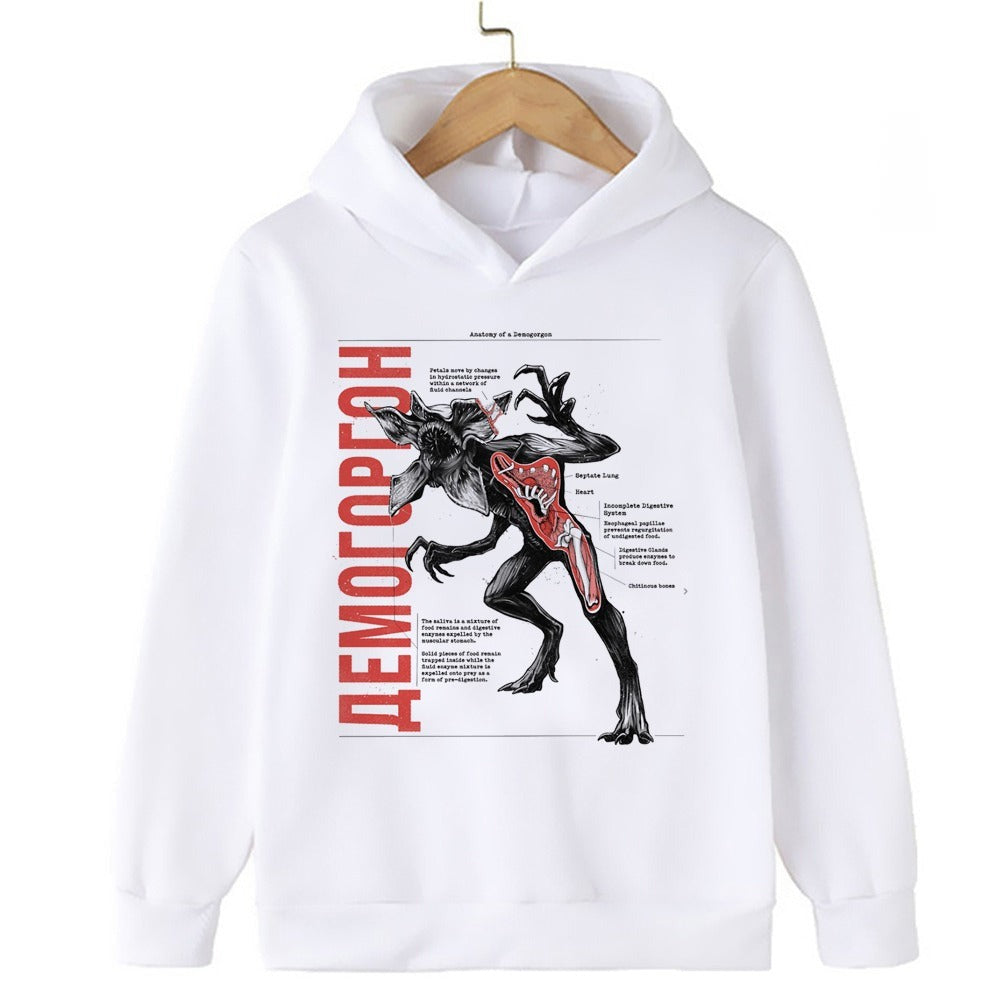 Pull enfant Stranger Things Demogorgon squelette blanc vu de face