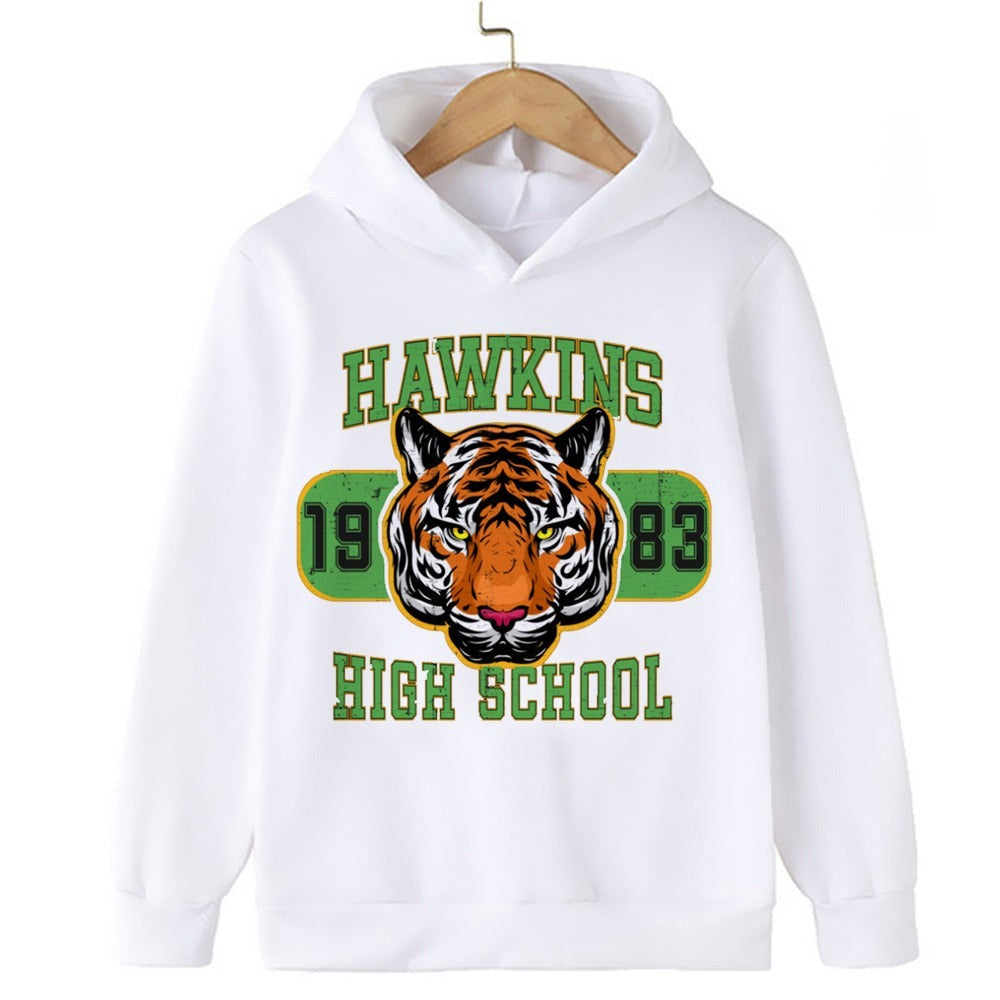 Pull enfant Stranger Things Hawkins High School 1983 blanc vu de face