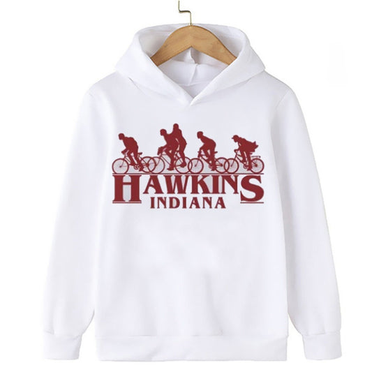 Pull enfant Stranger Things Hawkins Indiana blanc vu de face