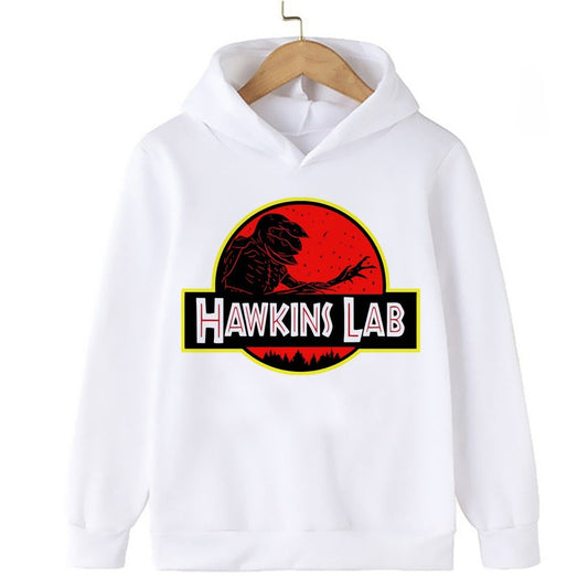Pull enfant Stranger Things Hawkins Lab blanc vu de face