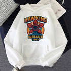 Felpa con cappuccio bianca Stranger Things Hawkins Indiana 1983