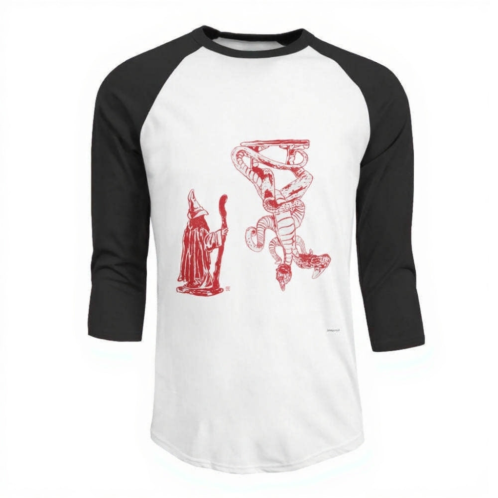 T-shirt homme baseball manches 3/4 Stranger Things croquis du Demogorgon – coloris Noir