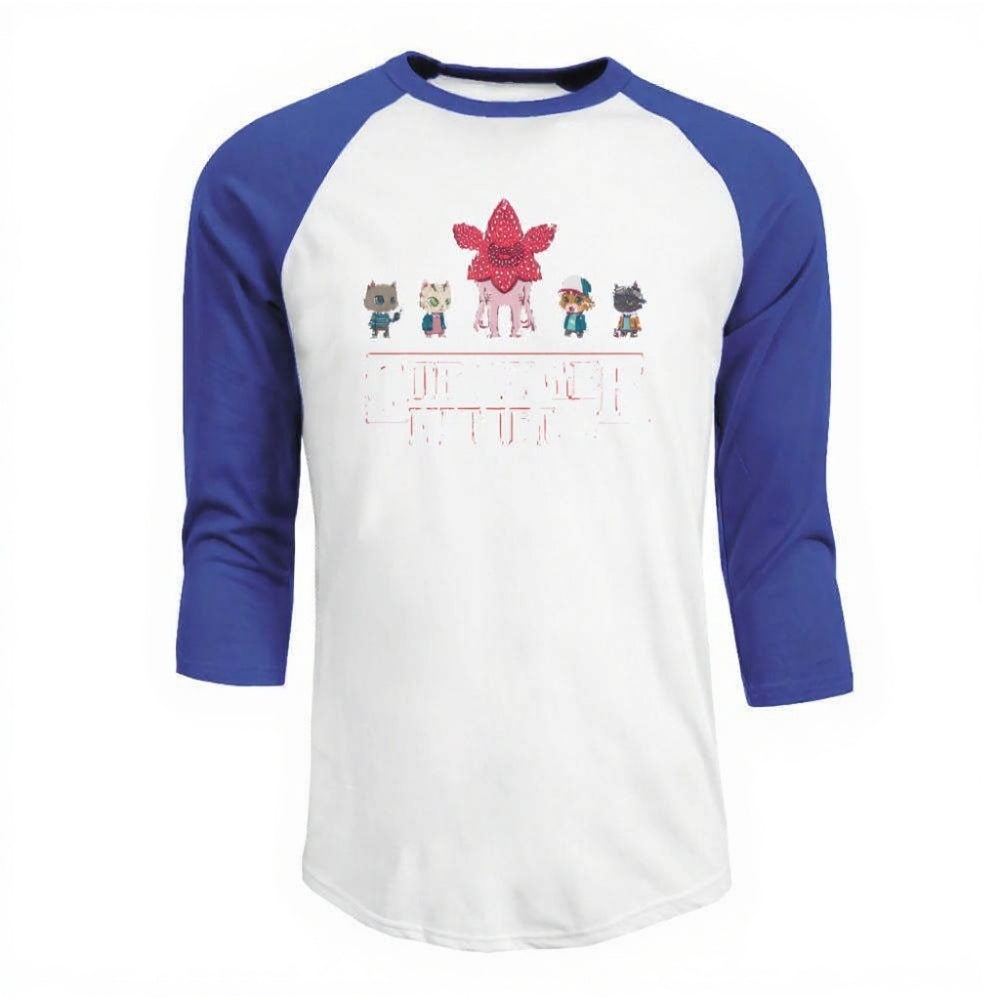 T-shirt homme baseball manches 3/4 Stranger Things Stranger Kittens – coloris Bleu