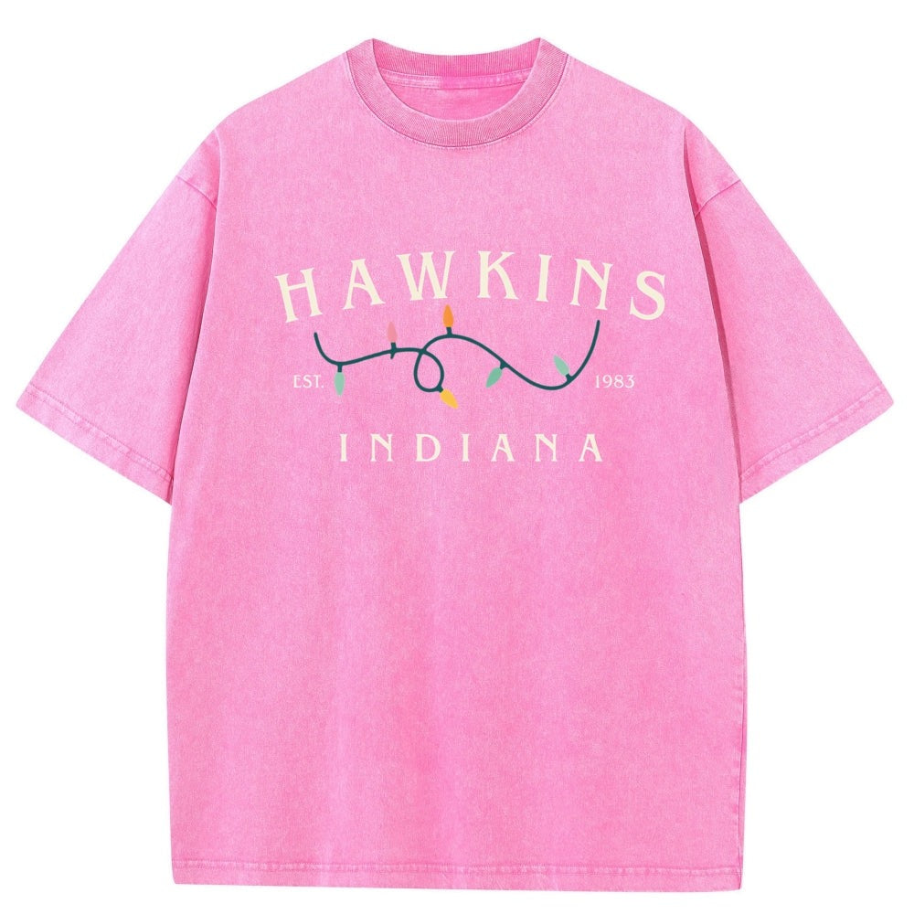 T-shirt da uomo slavata Stranger Things Hawkins Indiana ghirlanda – colore rosa