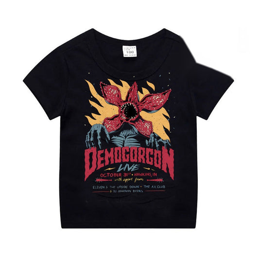 T-shirt enfant noir Stranger Things Demogorgon Live vu de face