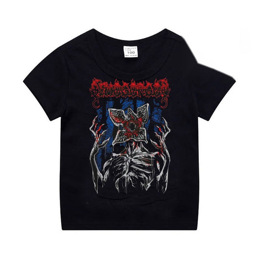 T-shirt enfant noir Stranger Things Demogorgon metal vu de face