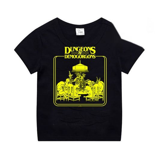 T-shirt enfant noir Stranger Things Donjons et Demogorgons vu de face