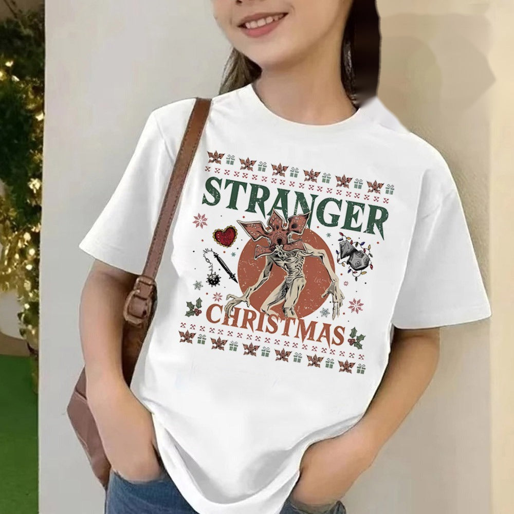 T-shirt enfant Stranger Things Noël à Hawkins vu de face