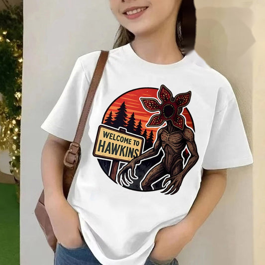 T-shirt enfant Stranger Things Welcome to Hawkins Demogorgon vu de face