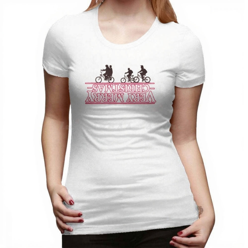 T-shirt femme Stranger Things Very Merry Christmas à l'envers – coloris Blanc
