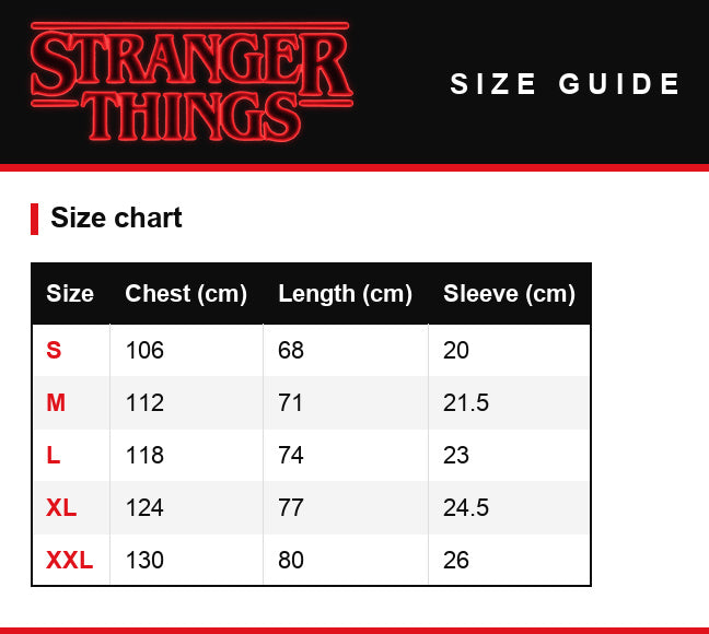 Guida alle taglie – T-shirt da uomo slavata Stranger Things medaglione Hawkins Indiana