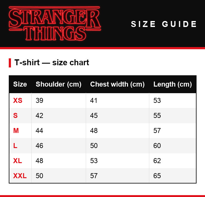 Guida alle taglie – T-shirt da donna Stranger Things Good Democane
