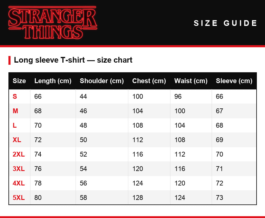 Guida alle taglie – T-shirt da uomo maniche lunghe Stranger Things Hellfire Club