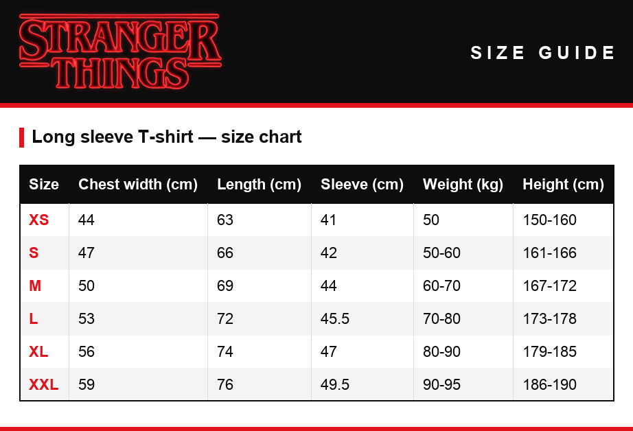 Guida alle taglie – T-shirt da uomo Stranger Things WSQK The Squawk