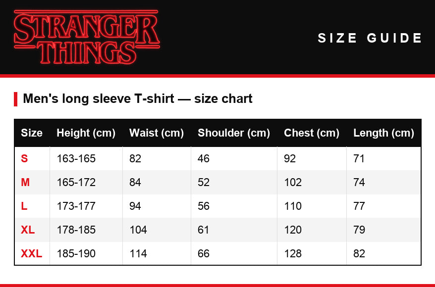 Guida alle taglie – T-shirt da uomo maniche lunghe Stranger Things Stranger Kittens
