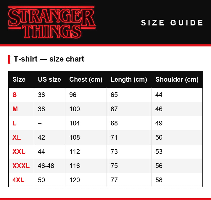 Guida alle taglie – T-shirt da uomo Stranger Things Scoops Ahoy