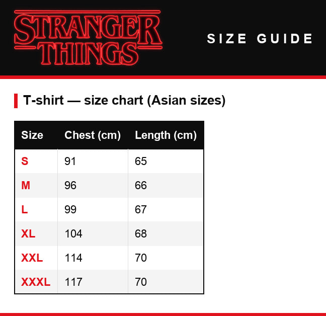 Guida alle taglie – T-shirt da uomo Stranger Things WSQK The Squawk 94.5 FM